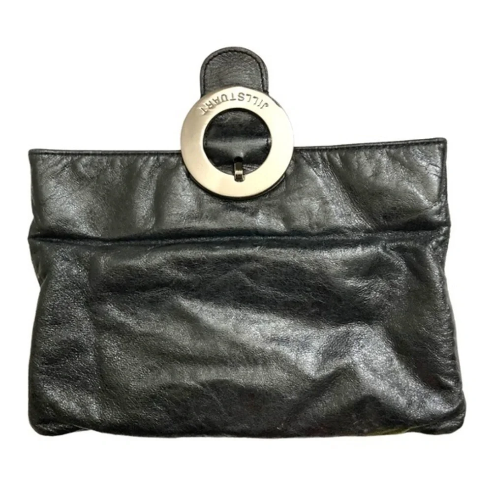 Jill Stuart black leather foldover clutch bag